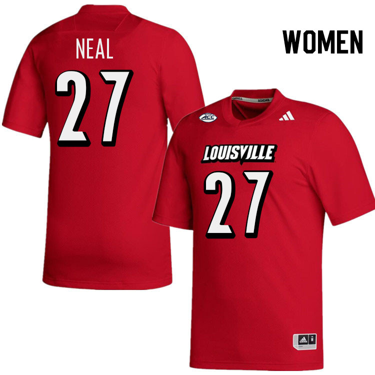 Women #27 Devin Neal Louisville Cardinals College Football Jerseys Stitched-Red